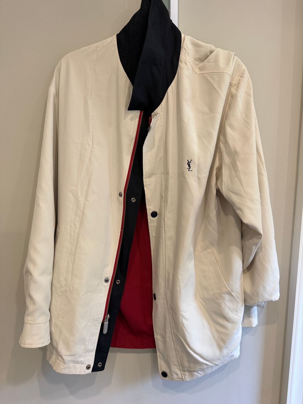 Yves Saint Laurent Vintage Reversible Red White YSL Bomber Windbreaker Jacket Size 105