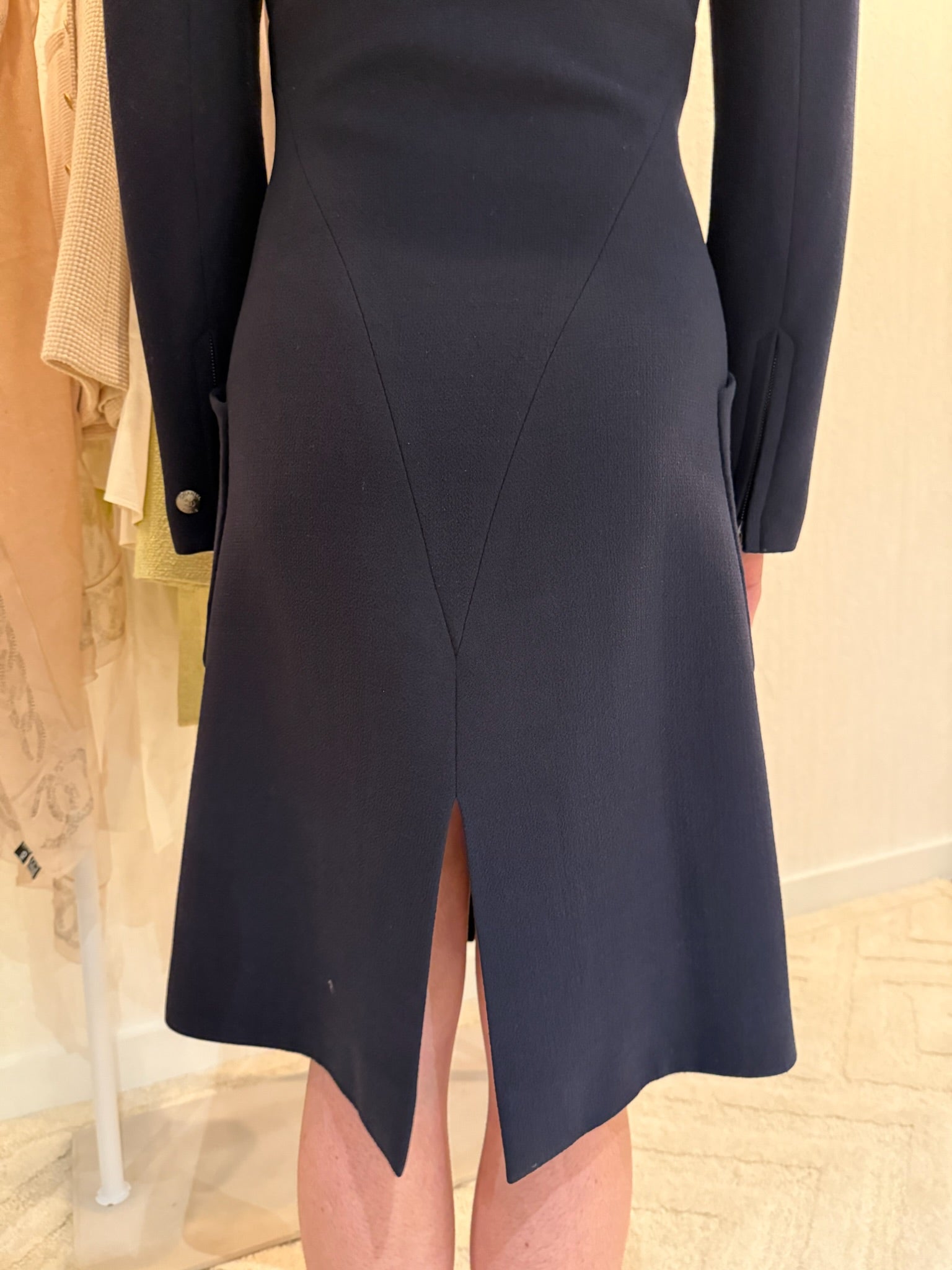 Chanel 1997 Navy Double Zip Coat Dress FR 38 | CC Logo Zippers | Fall 1997 Collection