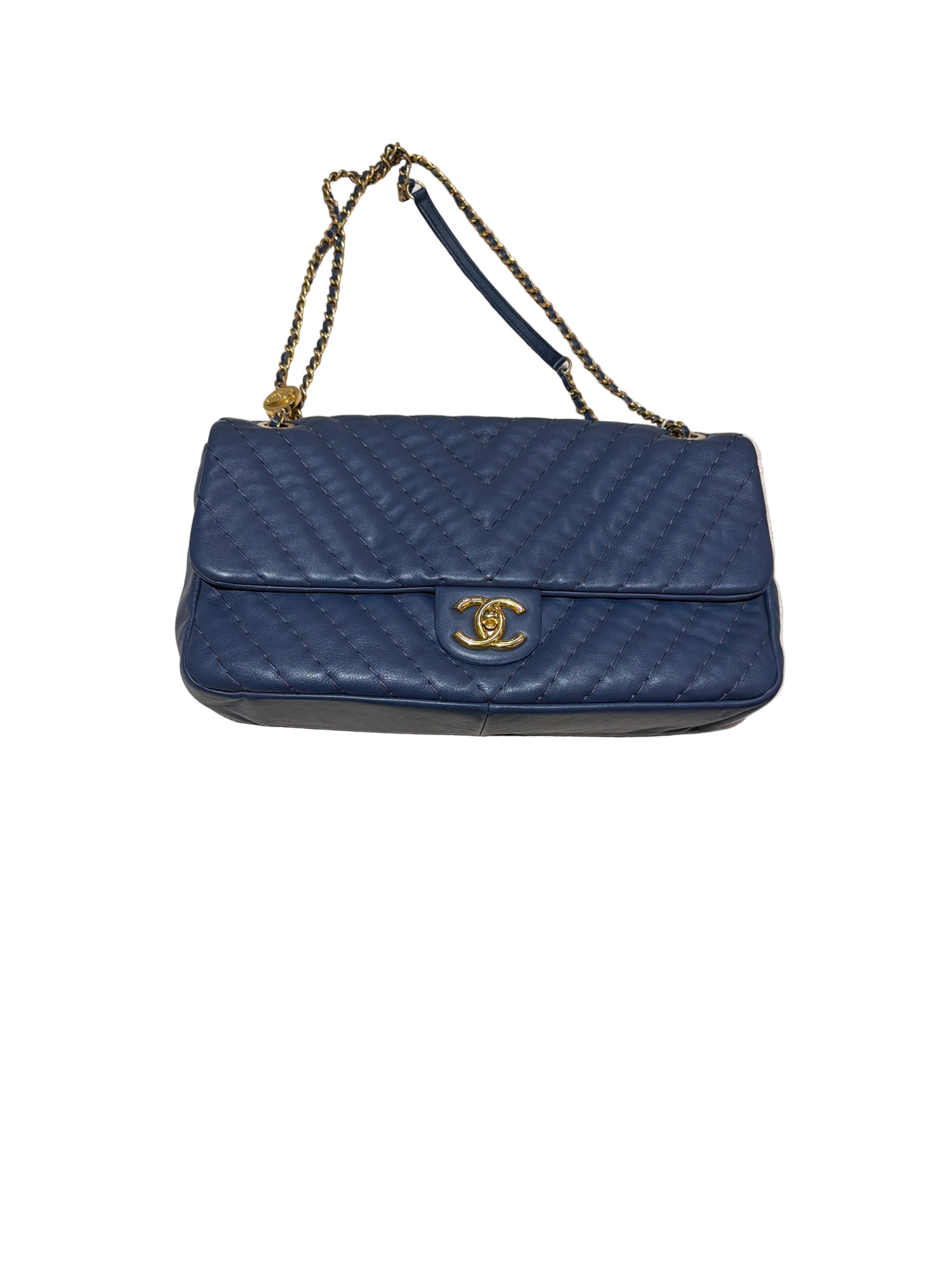 Chanel Chevron Blue Flap