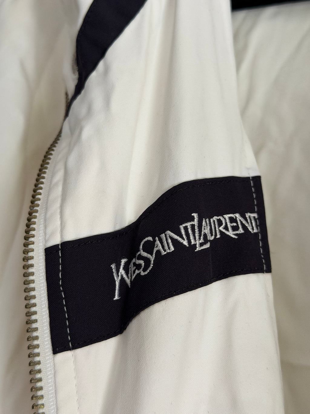 Saint Laurent White Windbreaker Jacket with Black YSL logo