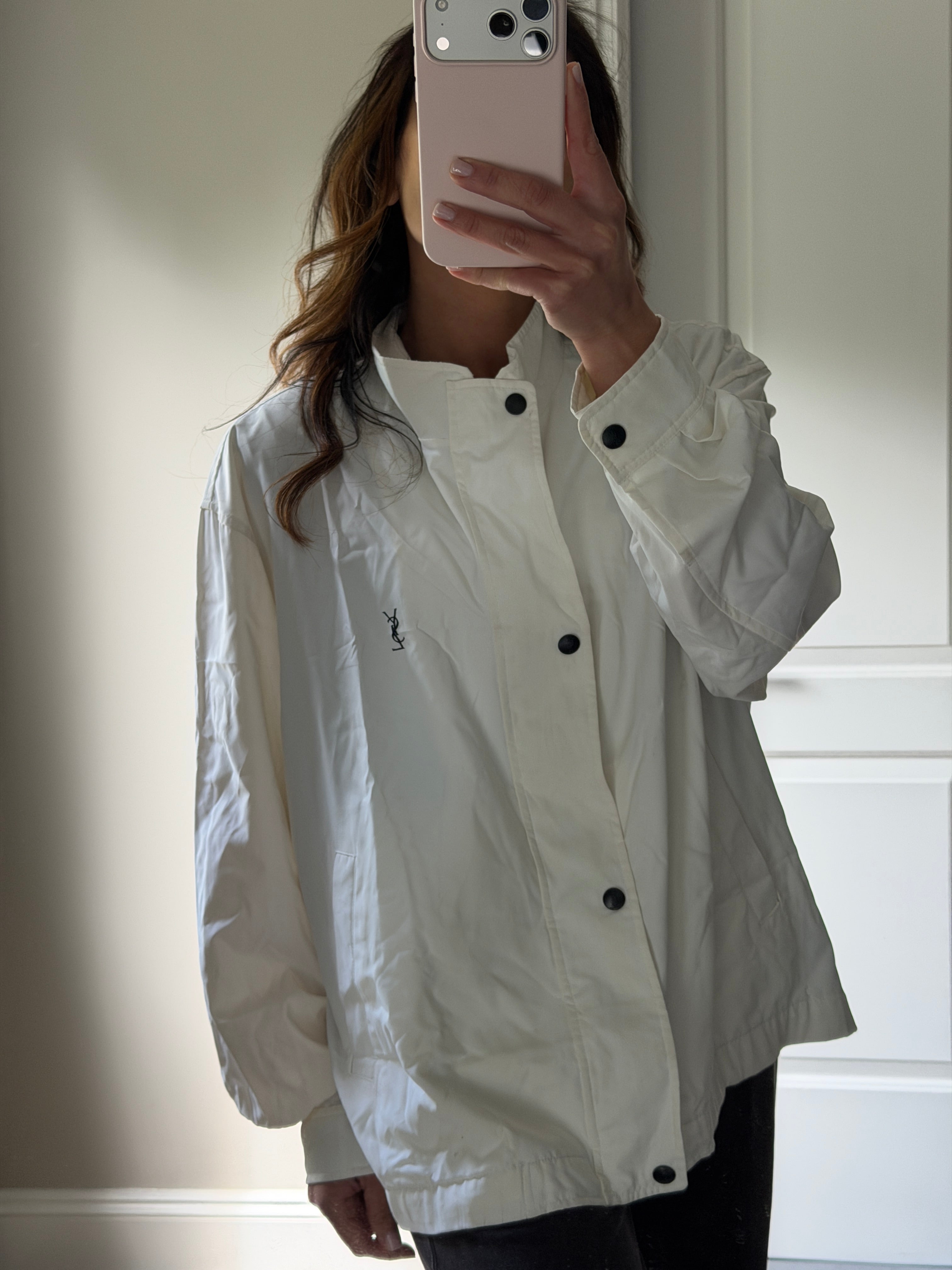 Saint Laurent White Windbreaker Jacket with Black YSL logo
