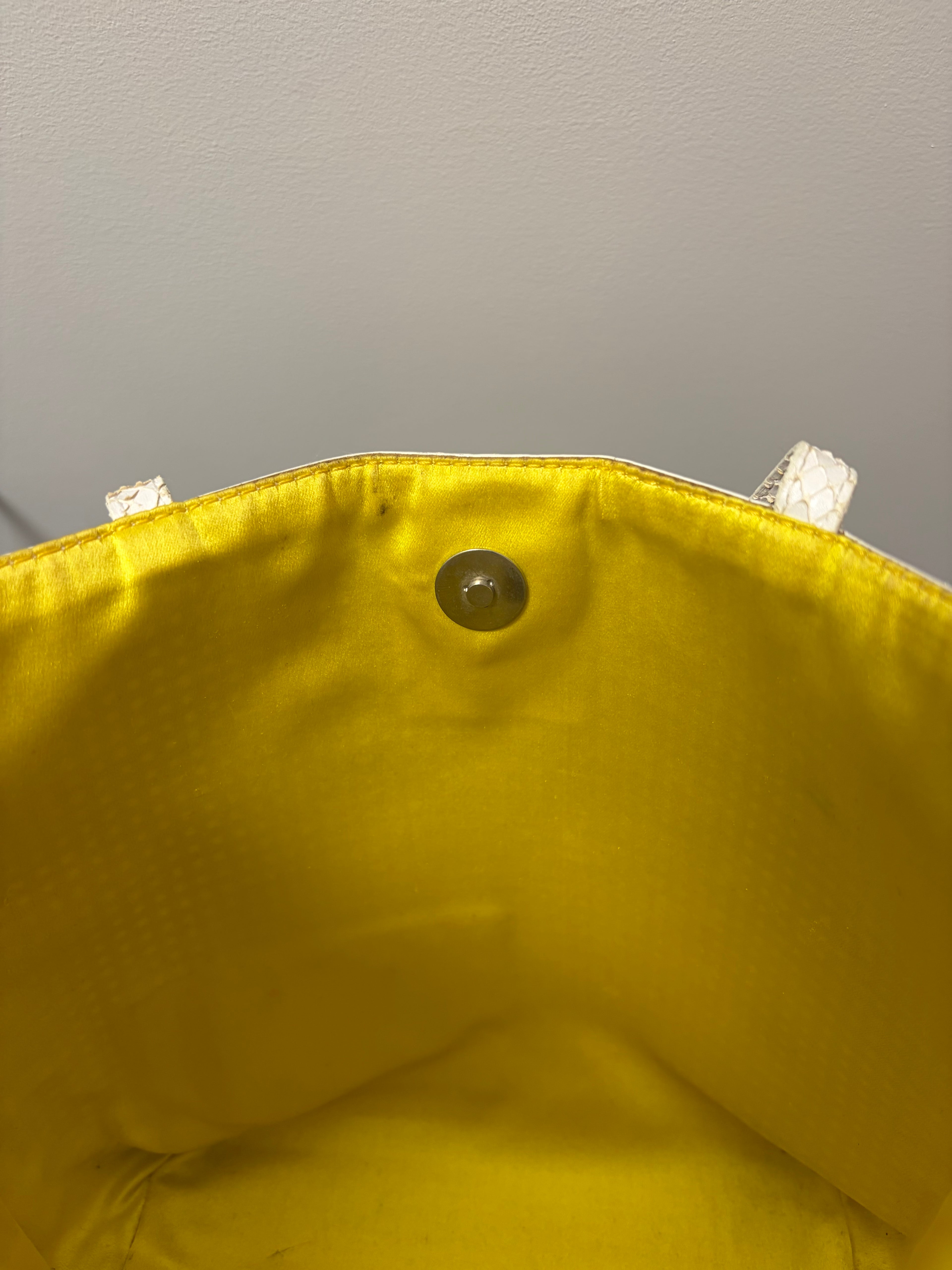 Fendi Yellow Perforated Metallic Leather Mini Tote Bag White Trim FF Logo