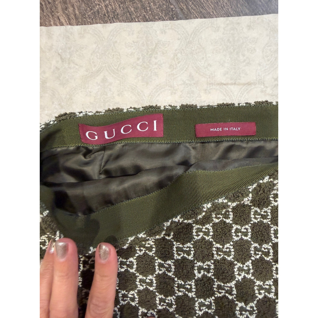 Gucci Jacquard Knit Cotton Blend Mini Boucle Skirt Woman Green NWT size IT38