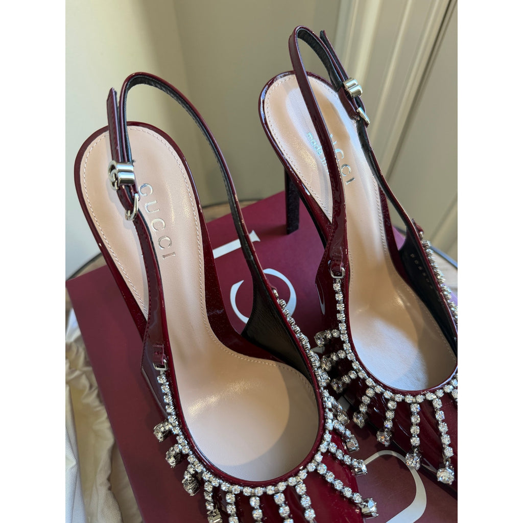 Gucci Guinevere Crystal Leather Slingback Stiletto Pumps NWT 37.5