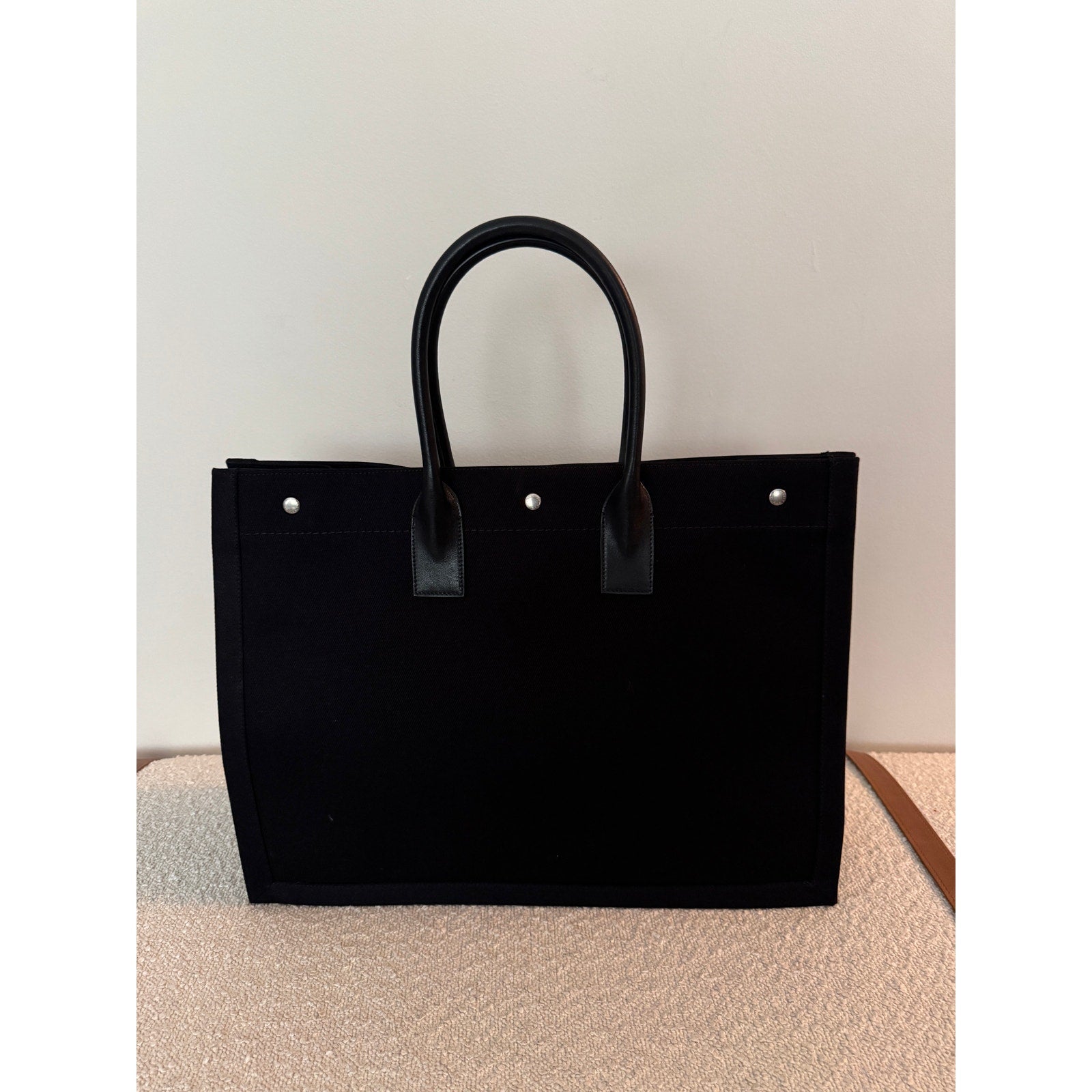 Saint Laurent Rive Gauche Large Black Canvas Tote Bag | 100% Leather Trim | NWT
