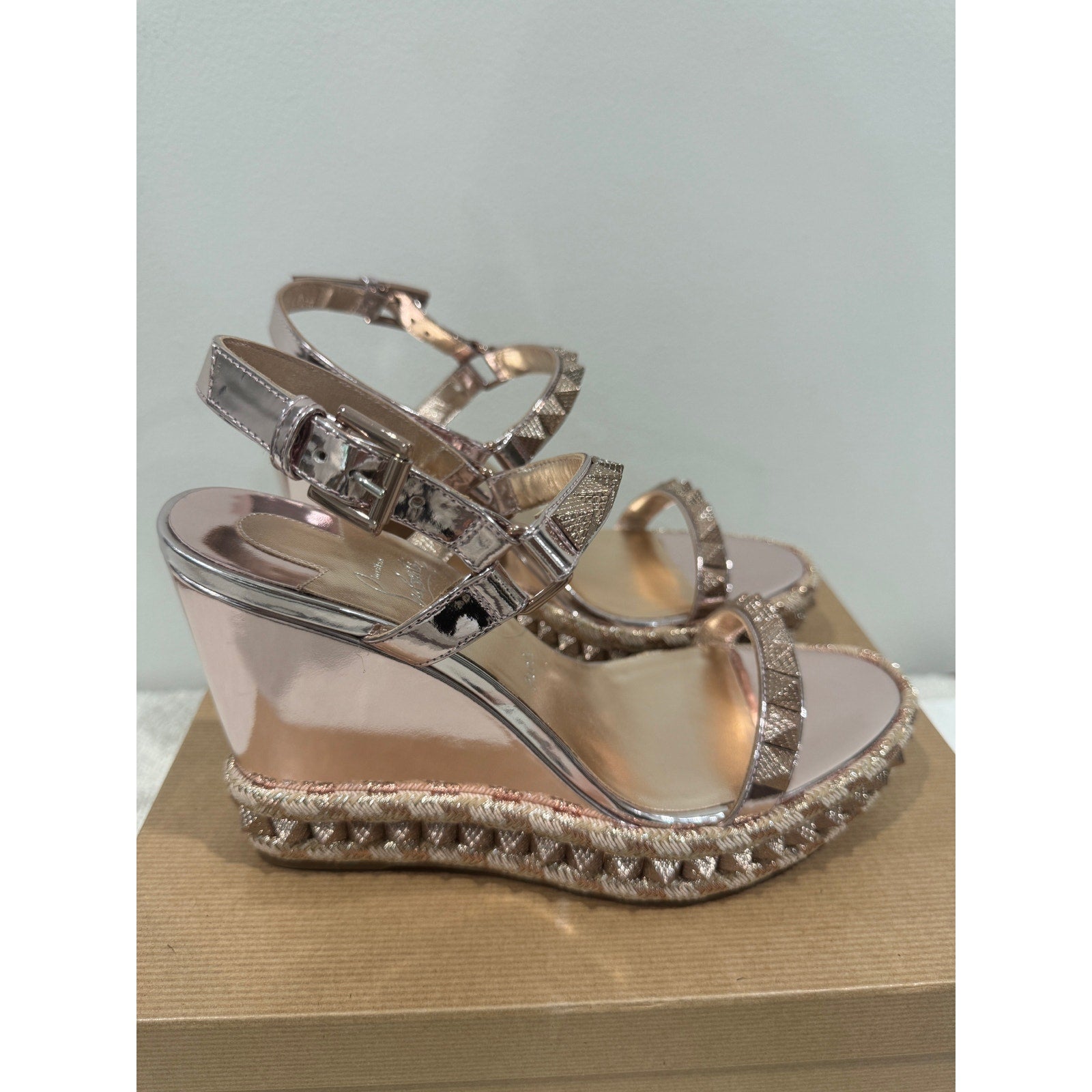 CHRISTIAN LOUBOUTIN
100mm Pyraclou Metallic Leather Wedges BNIB 41