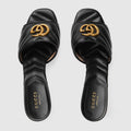 Gucci Double G Leather Sandals Black Gold GG Logo Heel Slides Size 35.5 BNIB