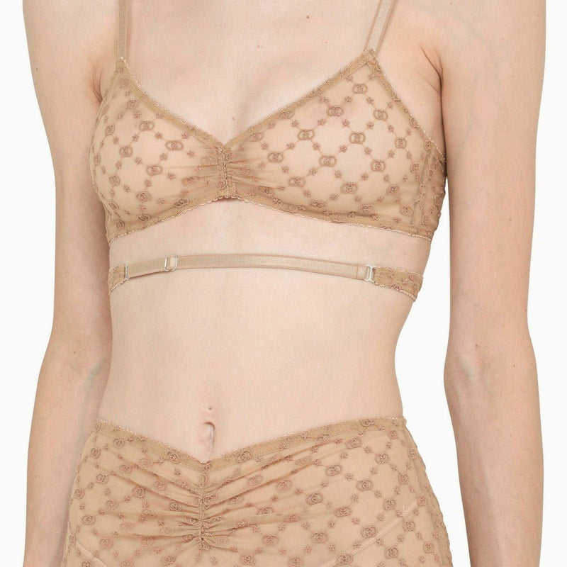 GUCCI LOVE PARADE SHEER INTERLOCKING G LOGO LINGERIE SET NUDE NWT Size Small