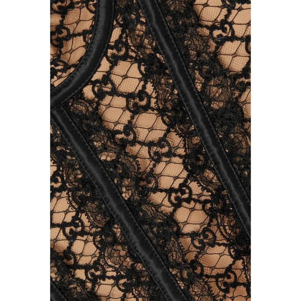 GUCCI Lace-Trimmed Embroidered Cotton-Blend Tulle And Satin Bustier Top Black M