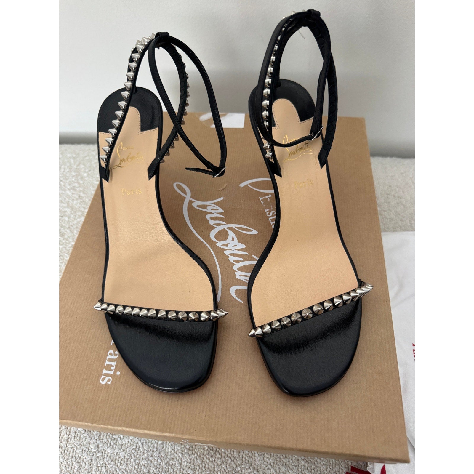 Christian Louboutin So Me 70mm Spike Heels Black | Red Sole Sandals Size 37 BNIB