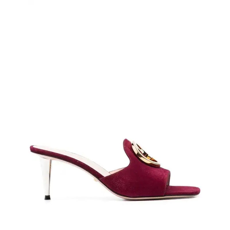 Gucci Blondie Interlocking G 70mm Burgundy Suede Sandals Size 39 New in Box