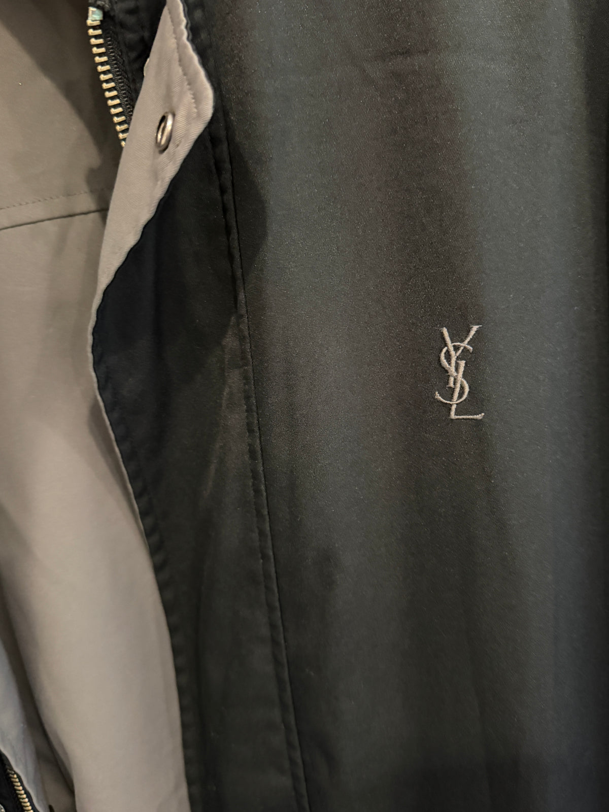 Yves Saint Laurent YSL Vintage Reversible Gray Black Bomber Windbreaker Jacket