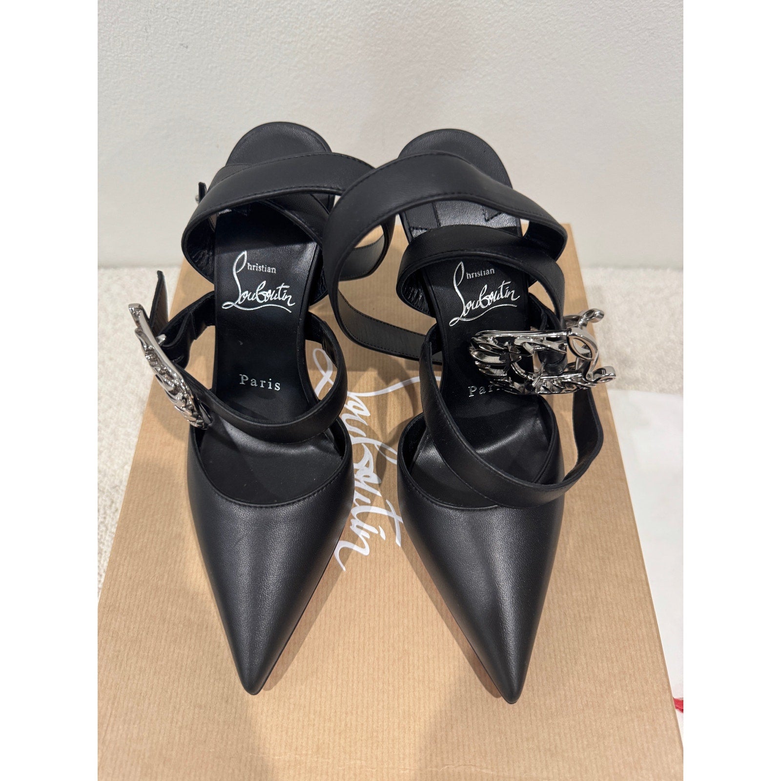 CHRISTIAN LOUBOUTIN 36.5 Giddylina 100 buckle-embellished leather pumps$1,495