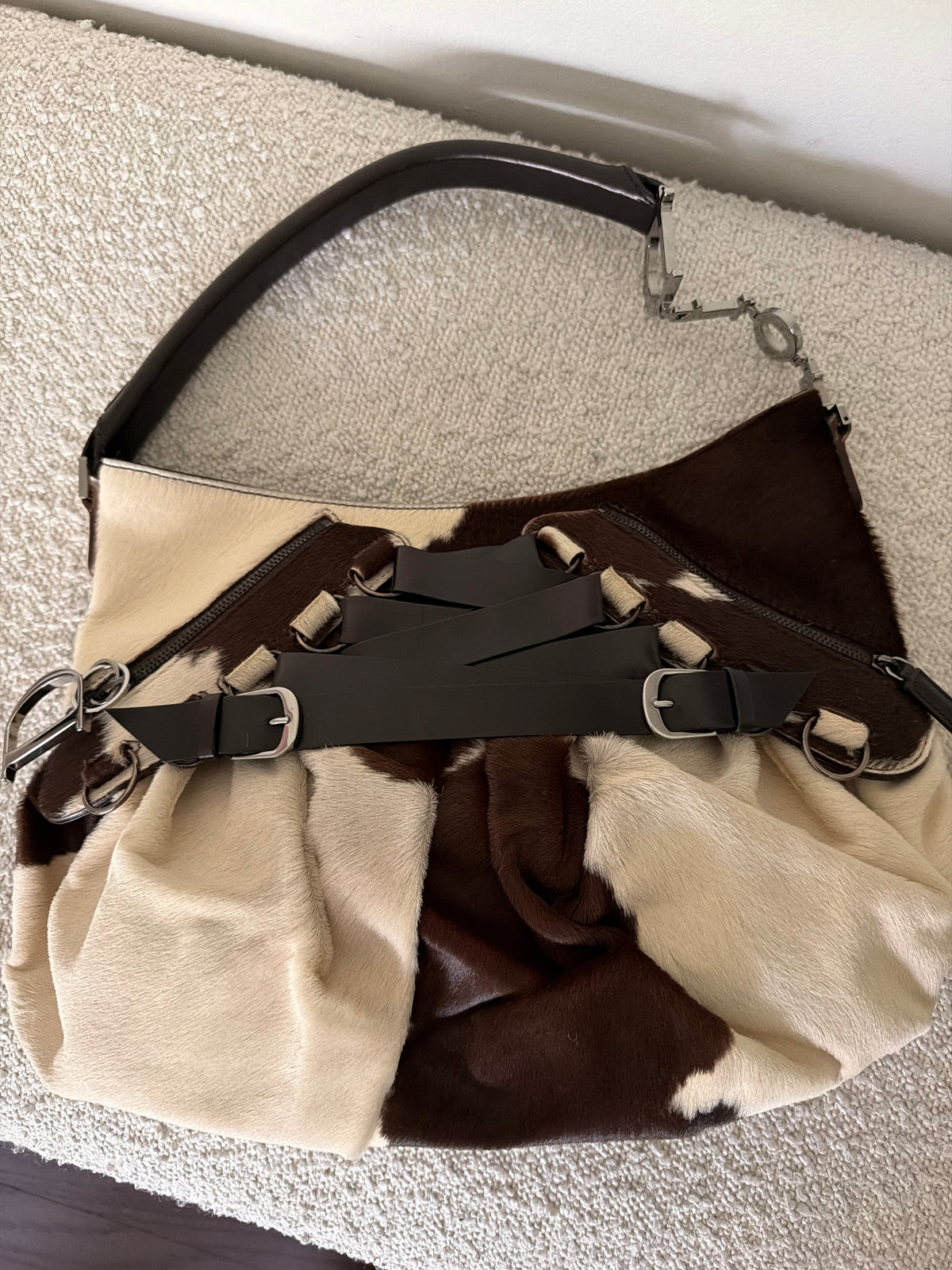 Christian Dior John Galliano Cow Print Pony Hair Ballet Corset Shoulder Bag RARE 2004