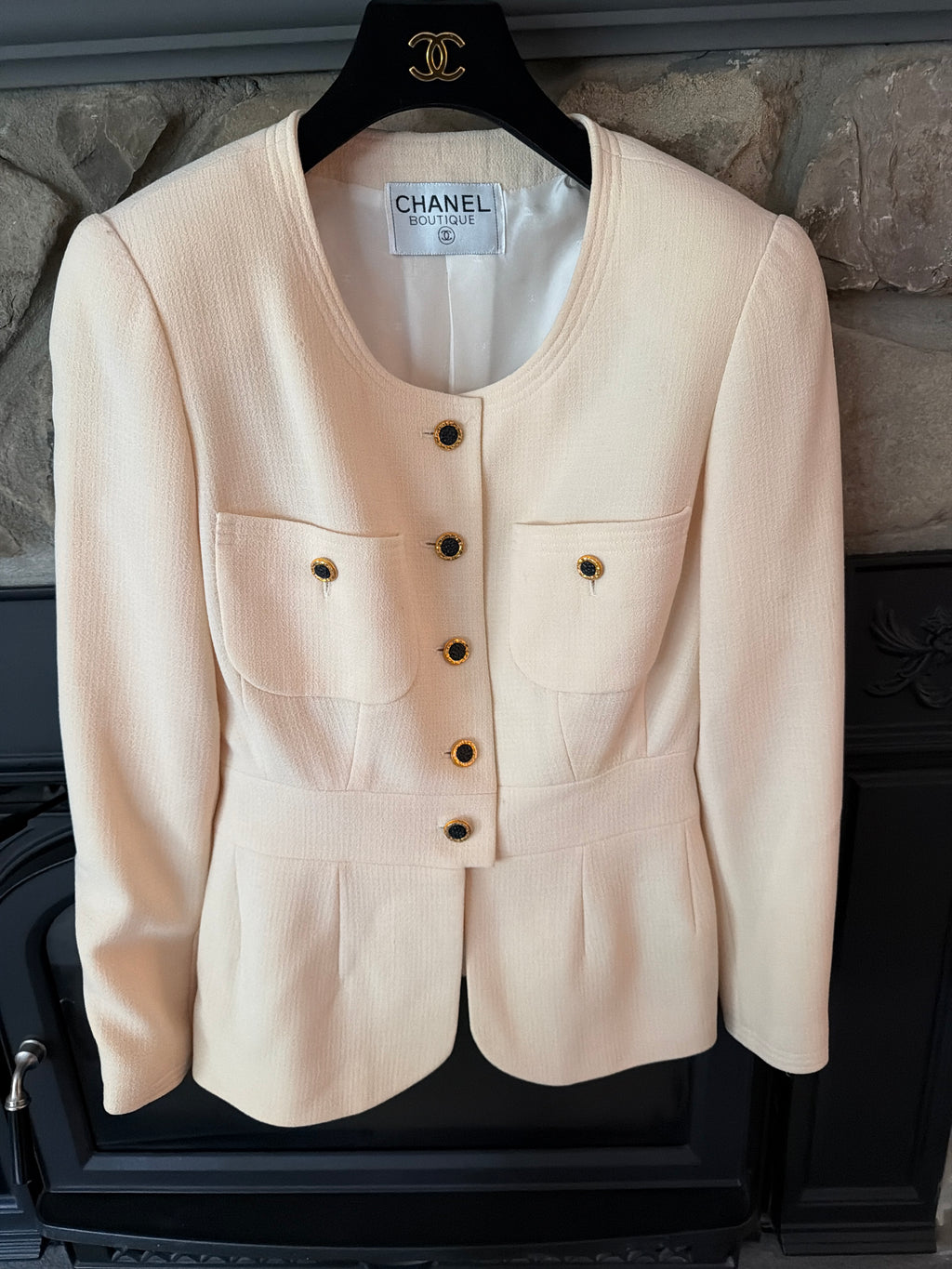 Chanel Beige Blazer Blk Buttons