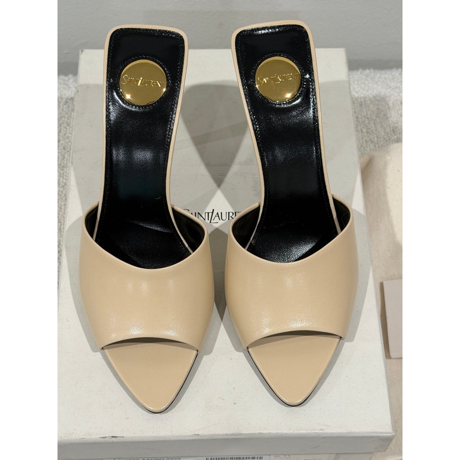 Saint Laurent Romy 90 Leather Mules Tan Leather Pointed Toe Heels Size 37.5 NIB