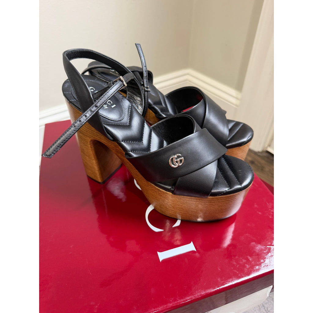 Gucci Platform Sandal Black Leather Size 37 Brand New in Box