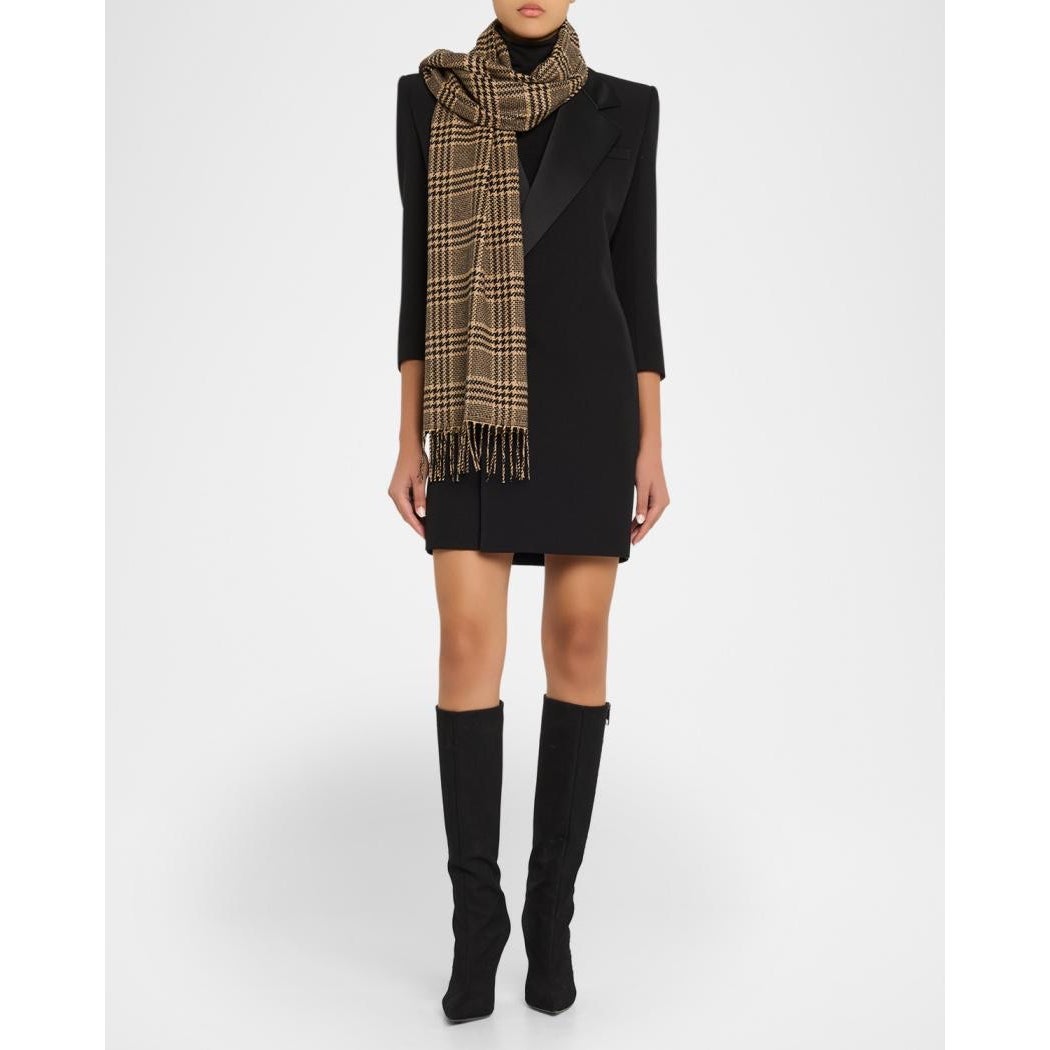 Saint Laurent Prince of Wales Check Silk Cashmere Scarf Unisex NWT