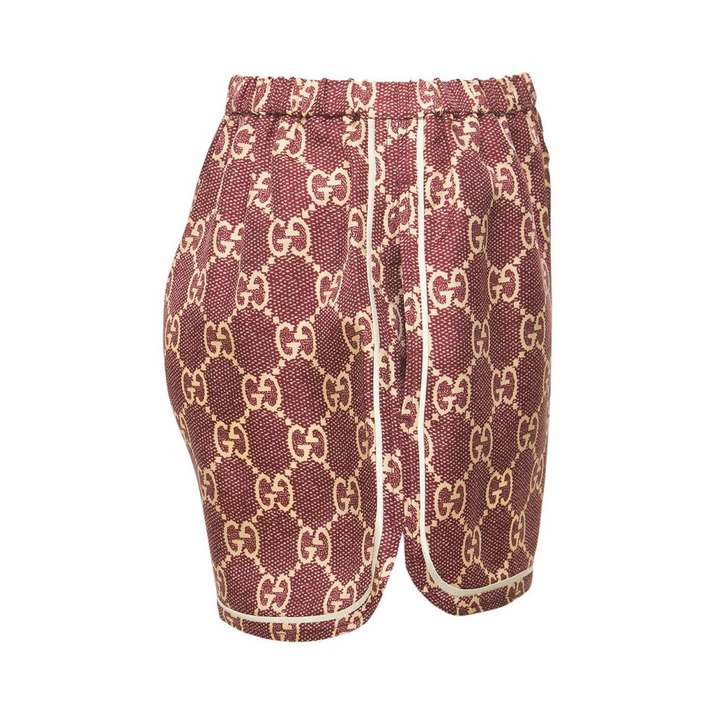 Gucci GG Logo Print Silk Twill Track Shorts Burgundy Cream Size XS NWT $1,400