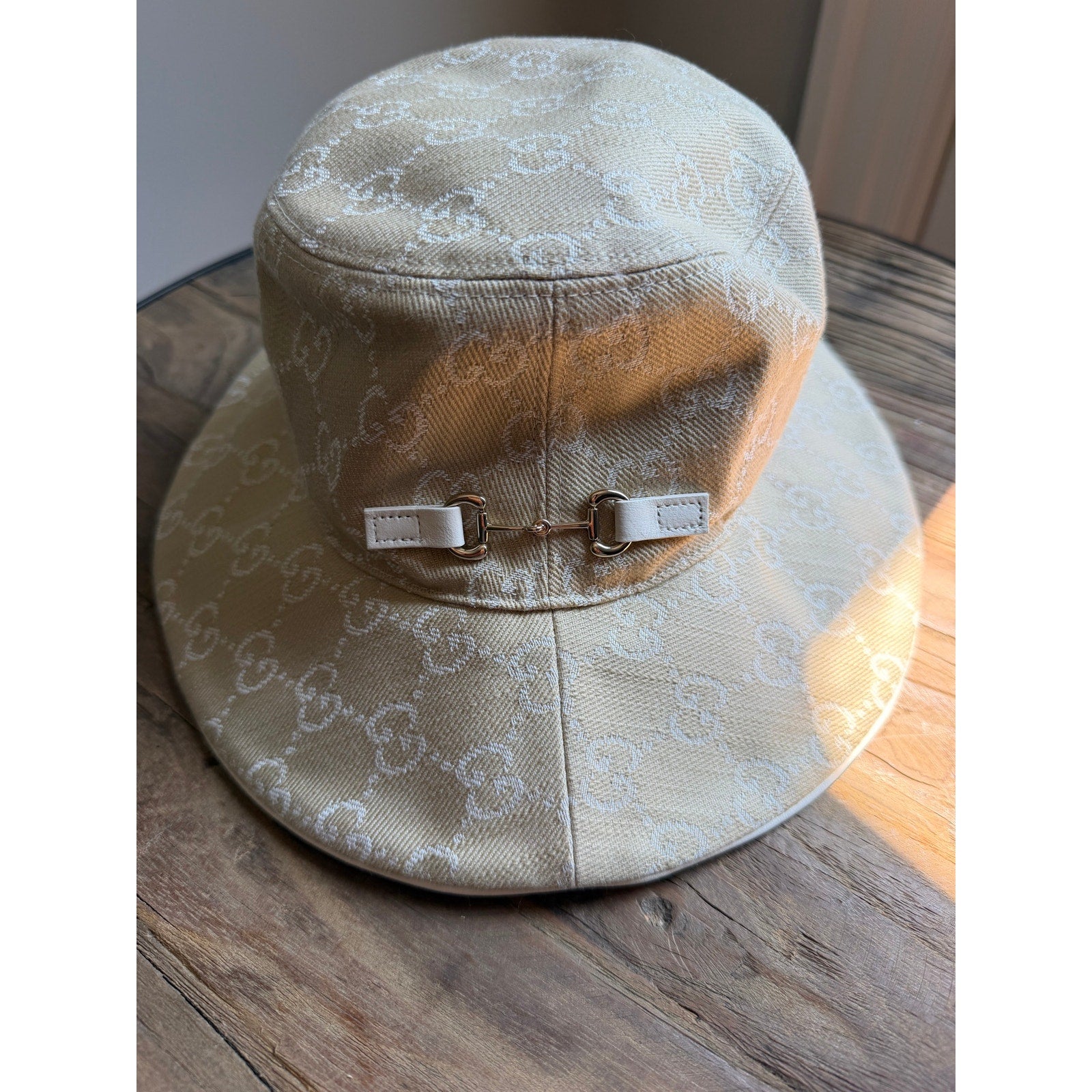 Gucci Denim Logo Bucket Hat in GG Canvas NWT