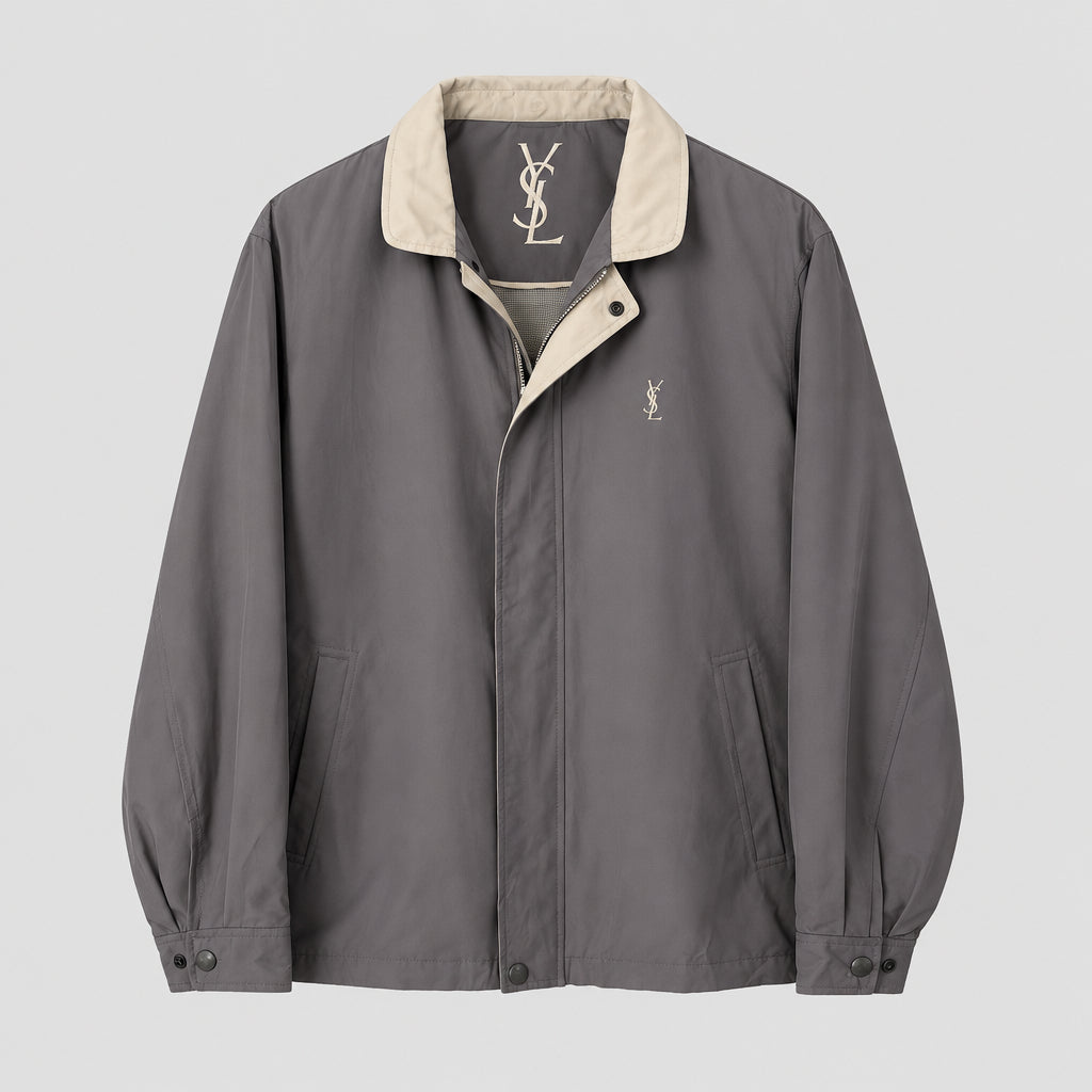 Yves Saint Laurent Vintage YSL Grey Beige Windbreaker Bomber Jacket