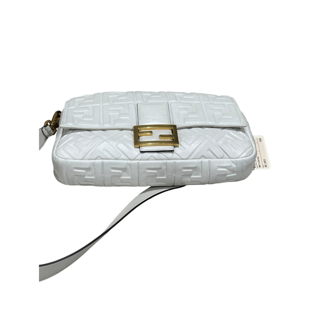 Fendi  Nappa FF 1974 Embossed Large Baguette White NWT