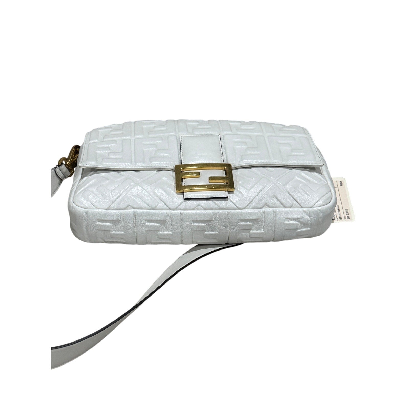 Fendi  Nappa FF 1974 Embossed Large Baguette White NWT
