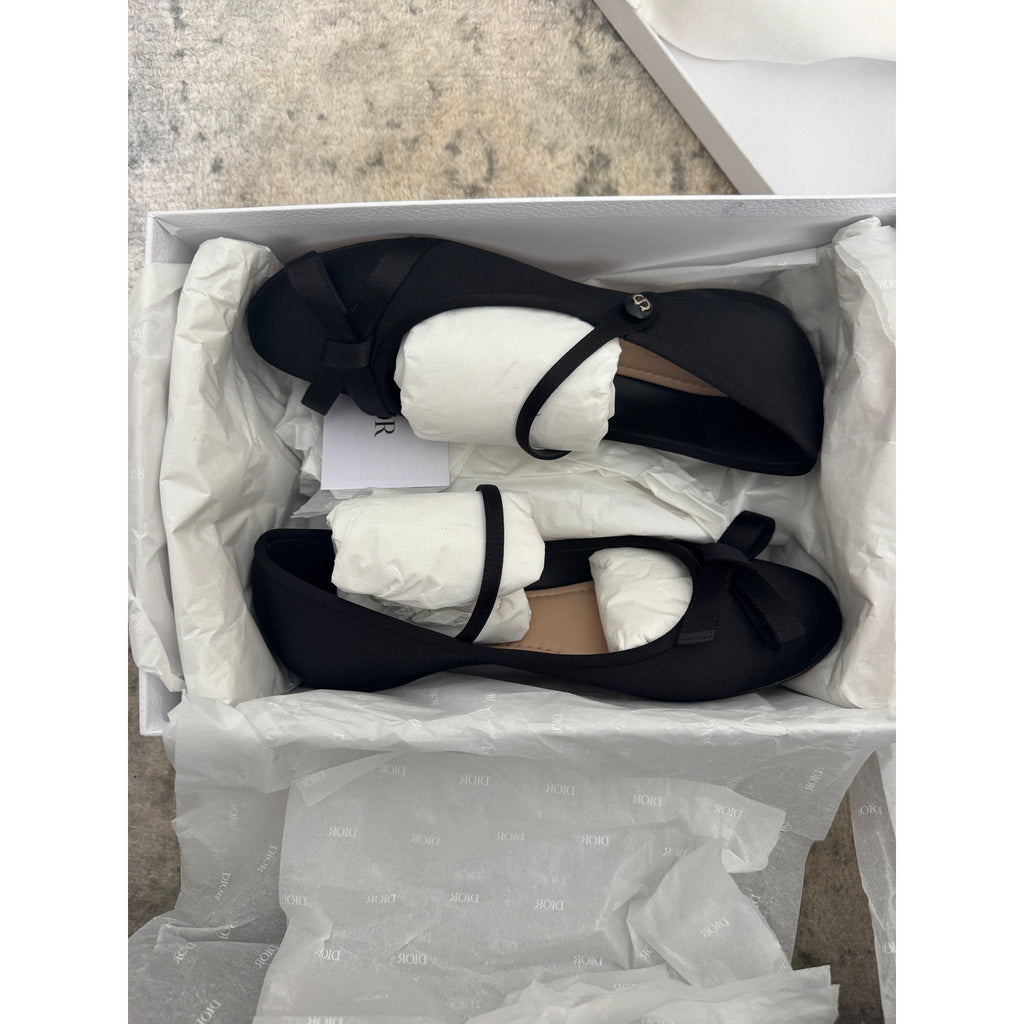 Christian Dior Satin Bow Ballet Flats with Mary Jane Strap BNIB 38.5