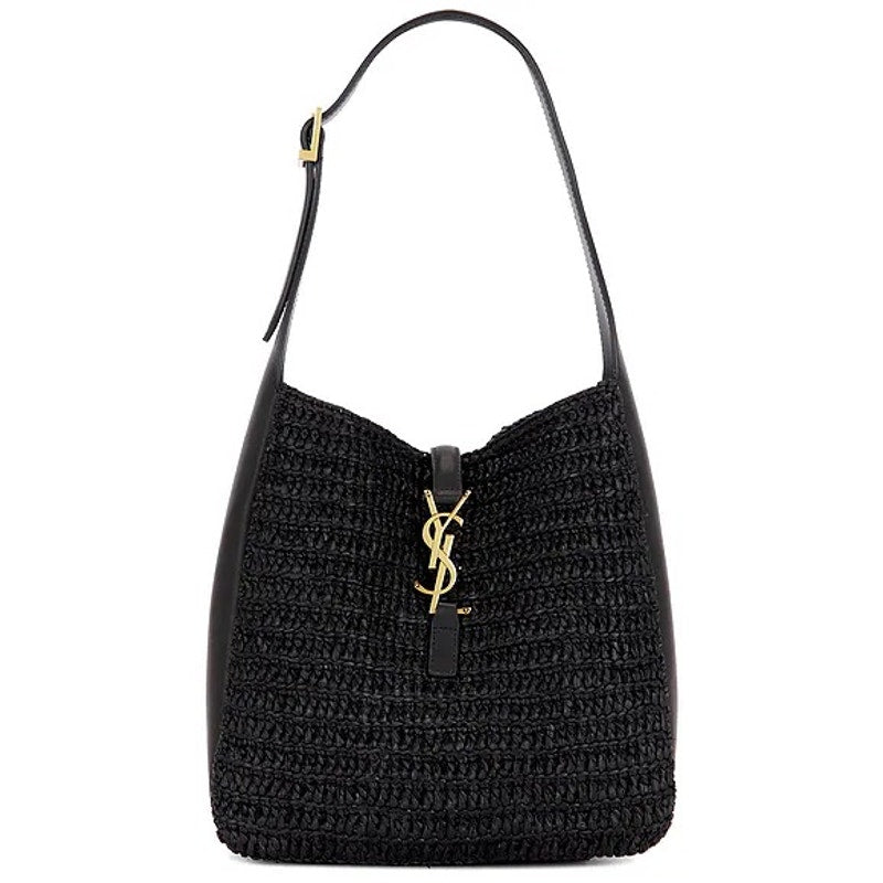 Saint Laurent Small Le 5 A 7 Hobo Crochet Leather Bag Black NWT