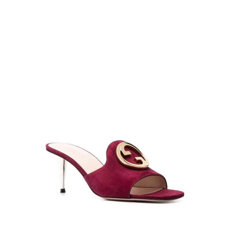Gucci Blondie Interlocking G 70mm Burgundy Suede Sandals Size 39 New in Box