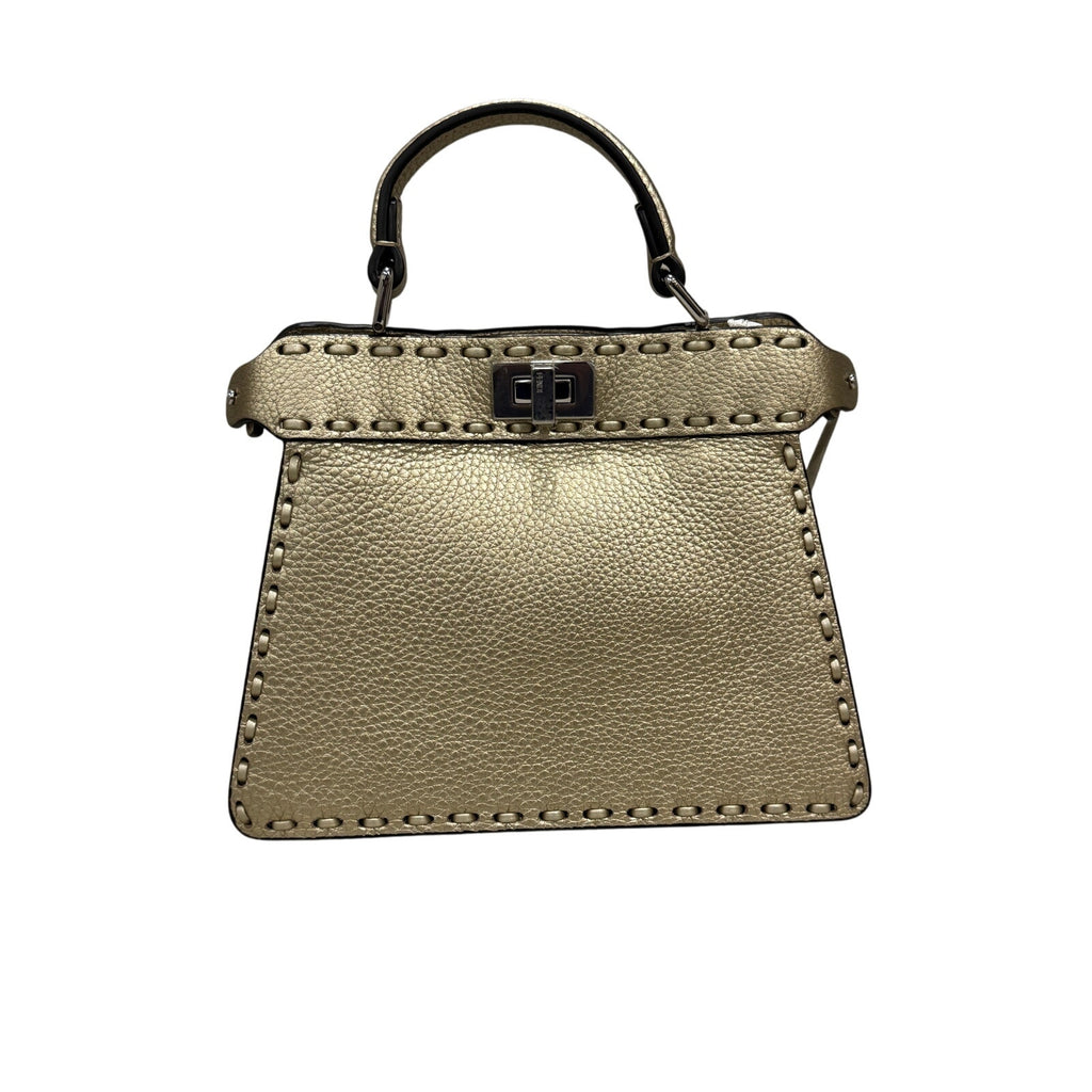 Fendi Peekaboo ISeeU Petite Gold Metallic Tote Bag NWT