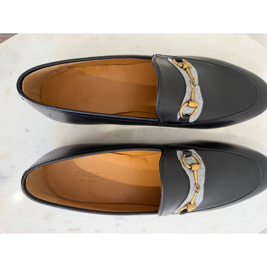 Gucci Jordaan Leather Horsebit Loafers Black Size 38.5 NIB
