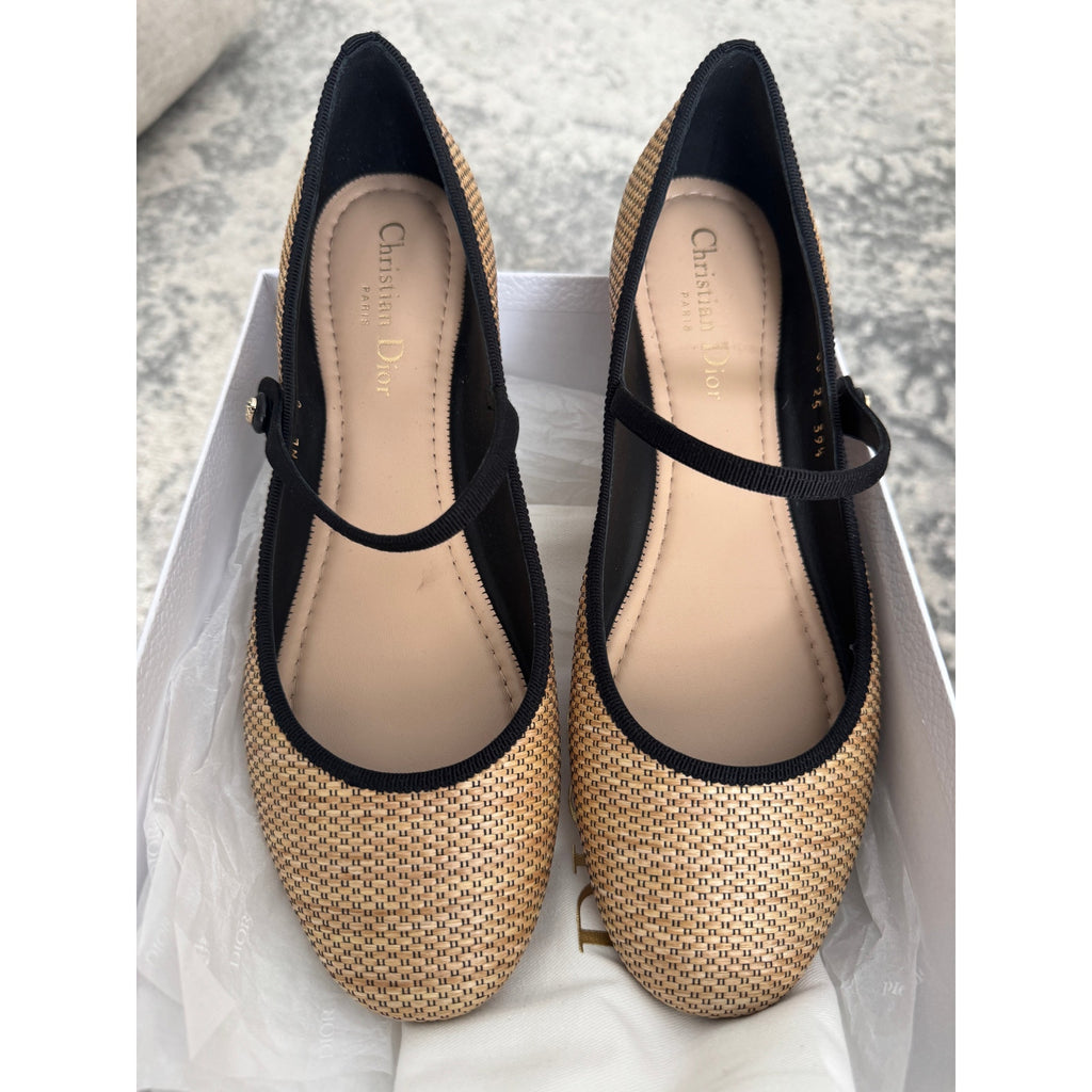 Christian Dior “Lovely-D” Raffia Mary Jane Ballet Flats 39.5 BNIB