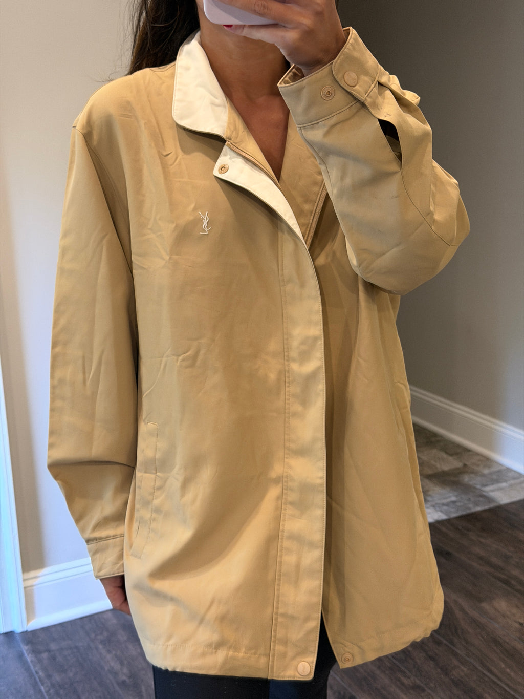 Yves Saint Laurent Vintage YSL Beige Windbreaker Bomber Jacket Size 100