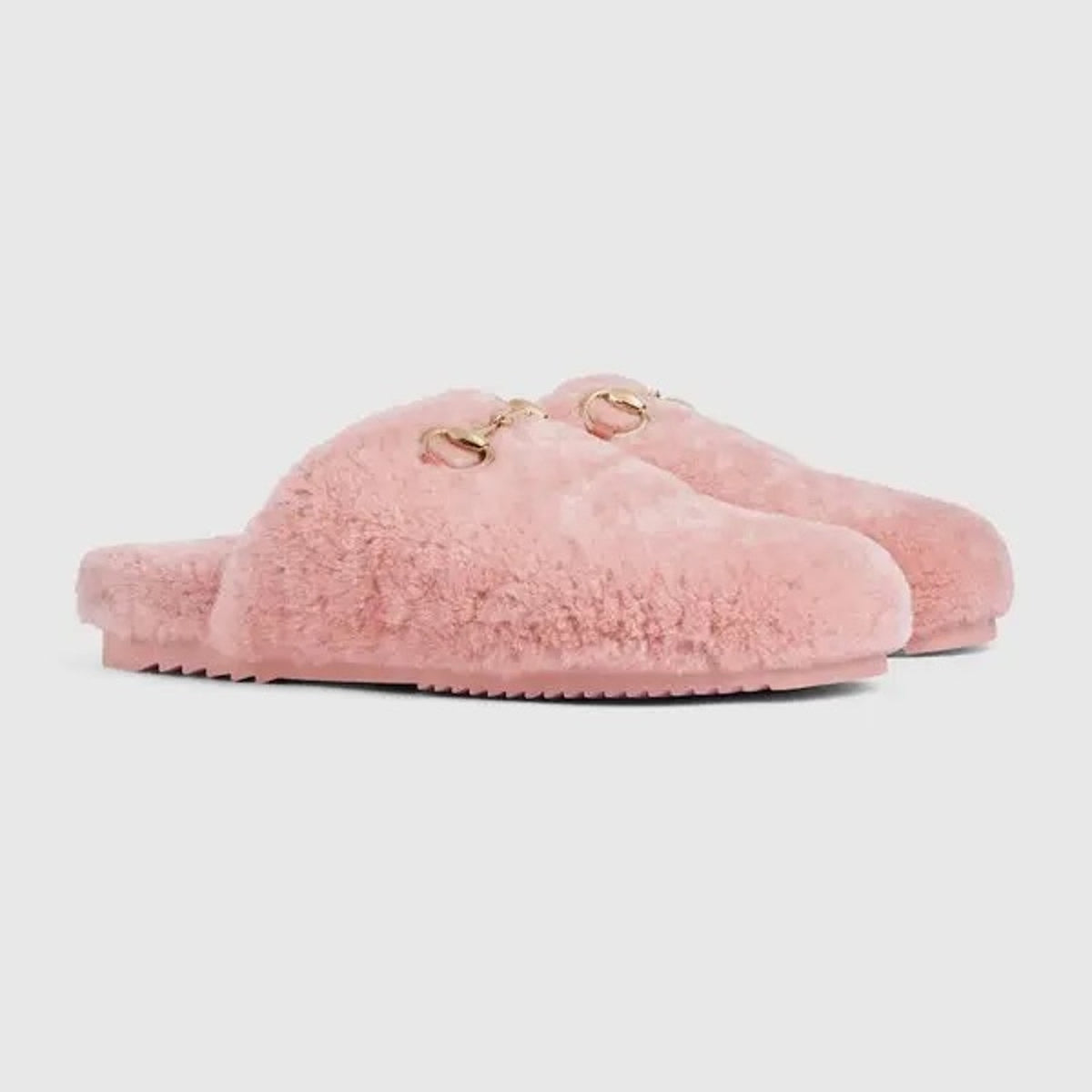 Gucci Horsebit Merino Wool Pink Mules Flat Slides Women’s Shoes Size 37