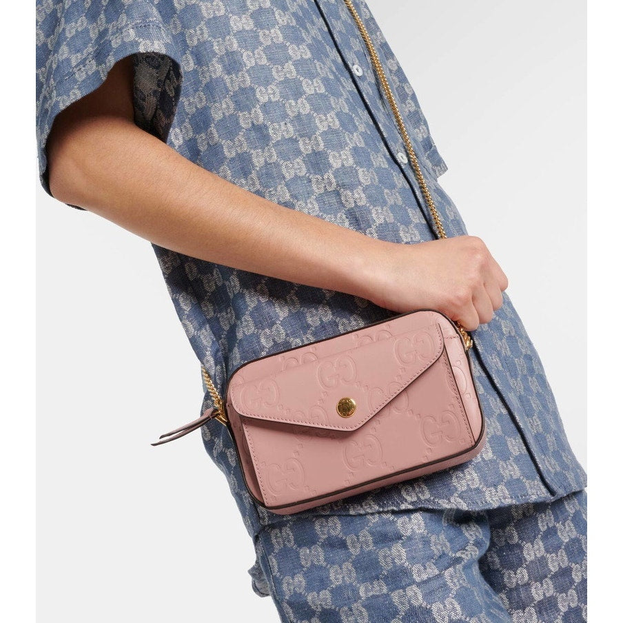 Gucci GG Super Mini Shoulder Bag Pink Leather with Chain Strap Brand BNIB