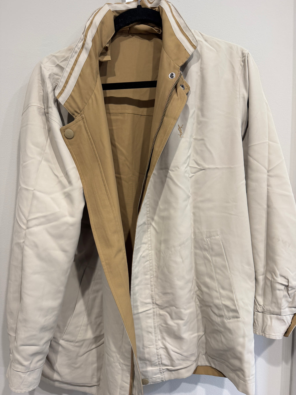 Yves Saint Laurent Vintage YSL Reversible Khaki Beige Windbreaker Bomber Jacket Size 100