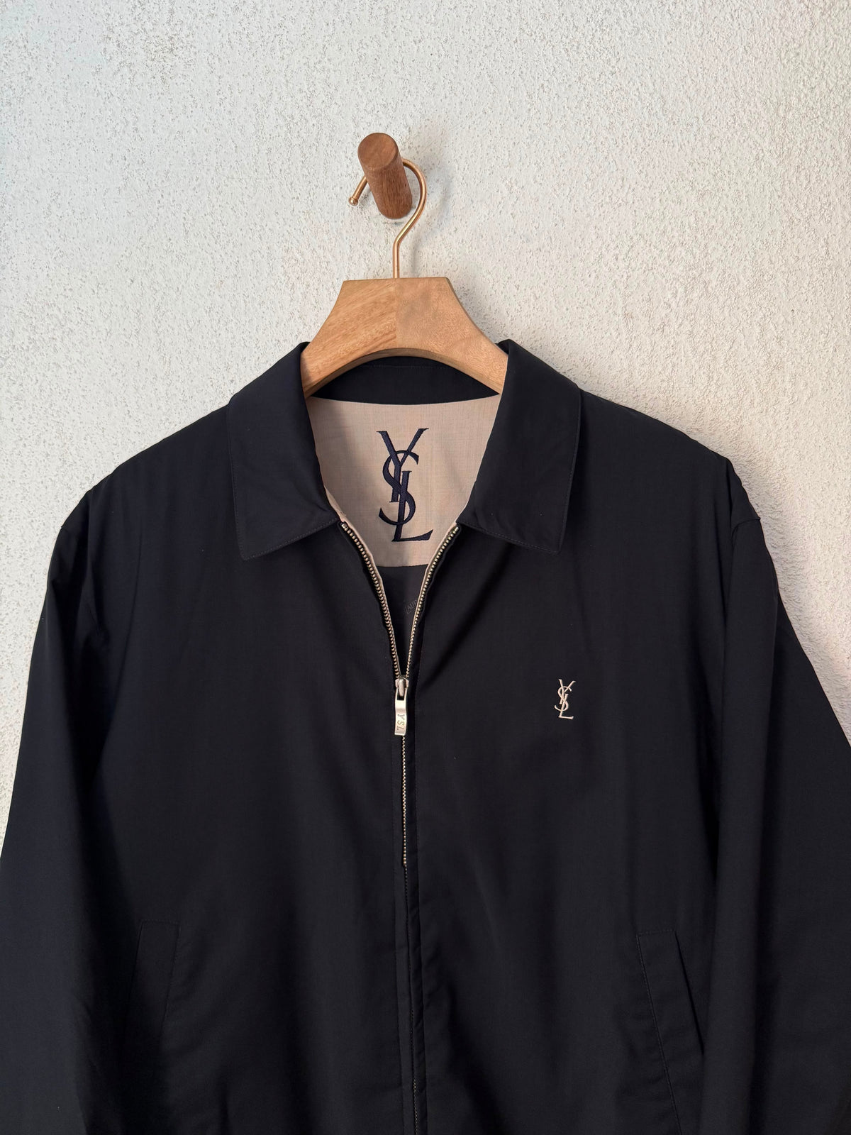 Yves Saint Laurent Pour Homme Black YSL Logo Bomber Windbreaker Jacket Size 95