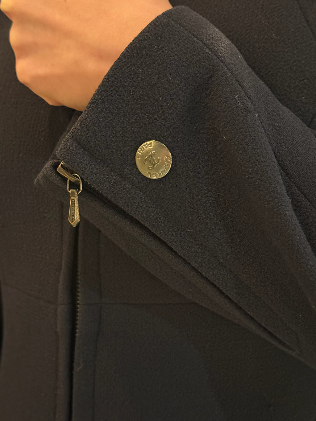 Chanel 1997 Navy Double Zip Coat Dress FR 38 | CC Logo Zippers | Fall 1997 Collection