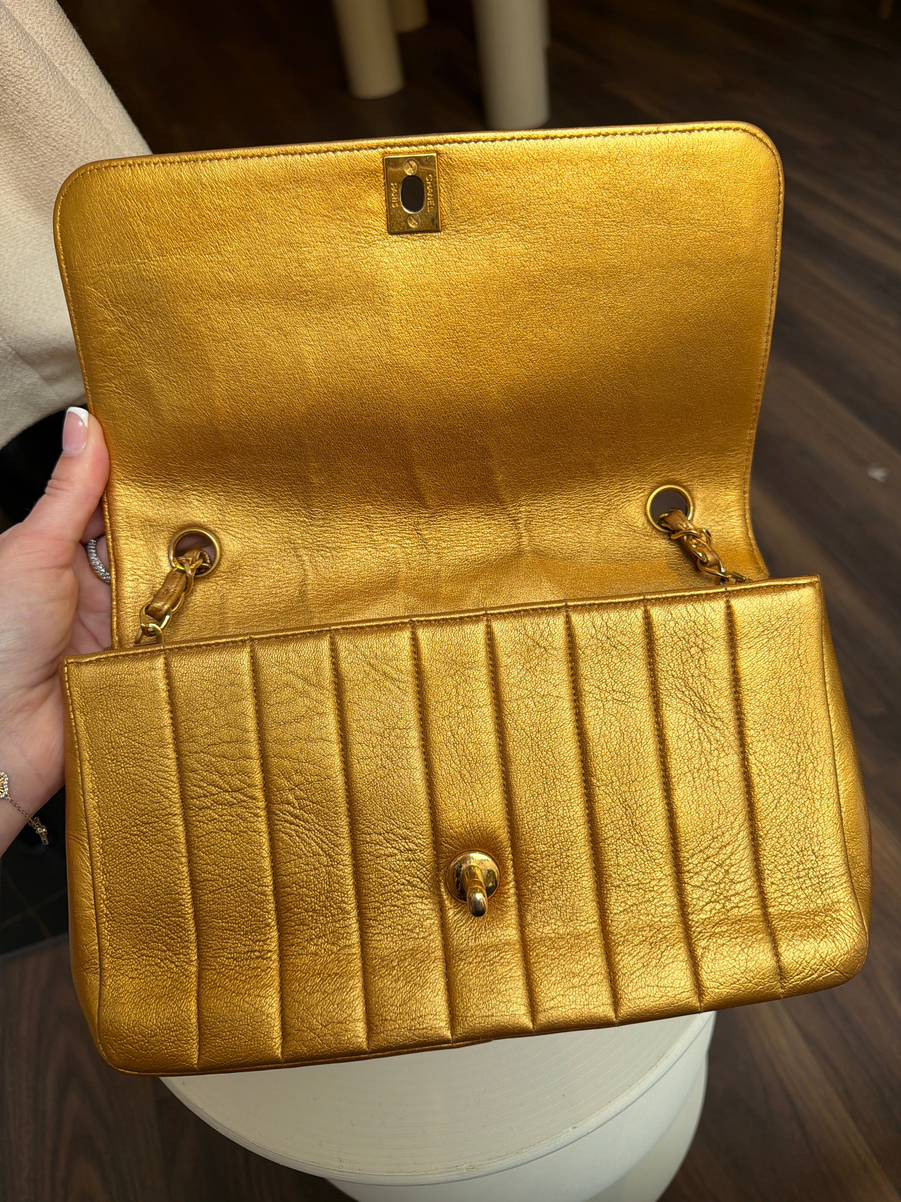 Chanel Rose Gold Verticle Bag