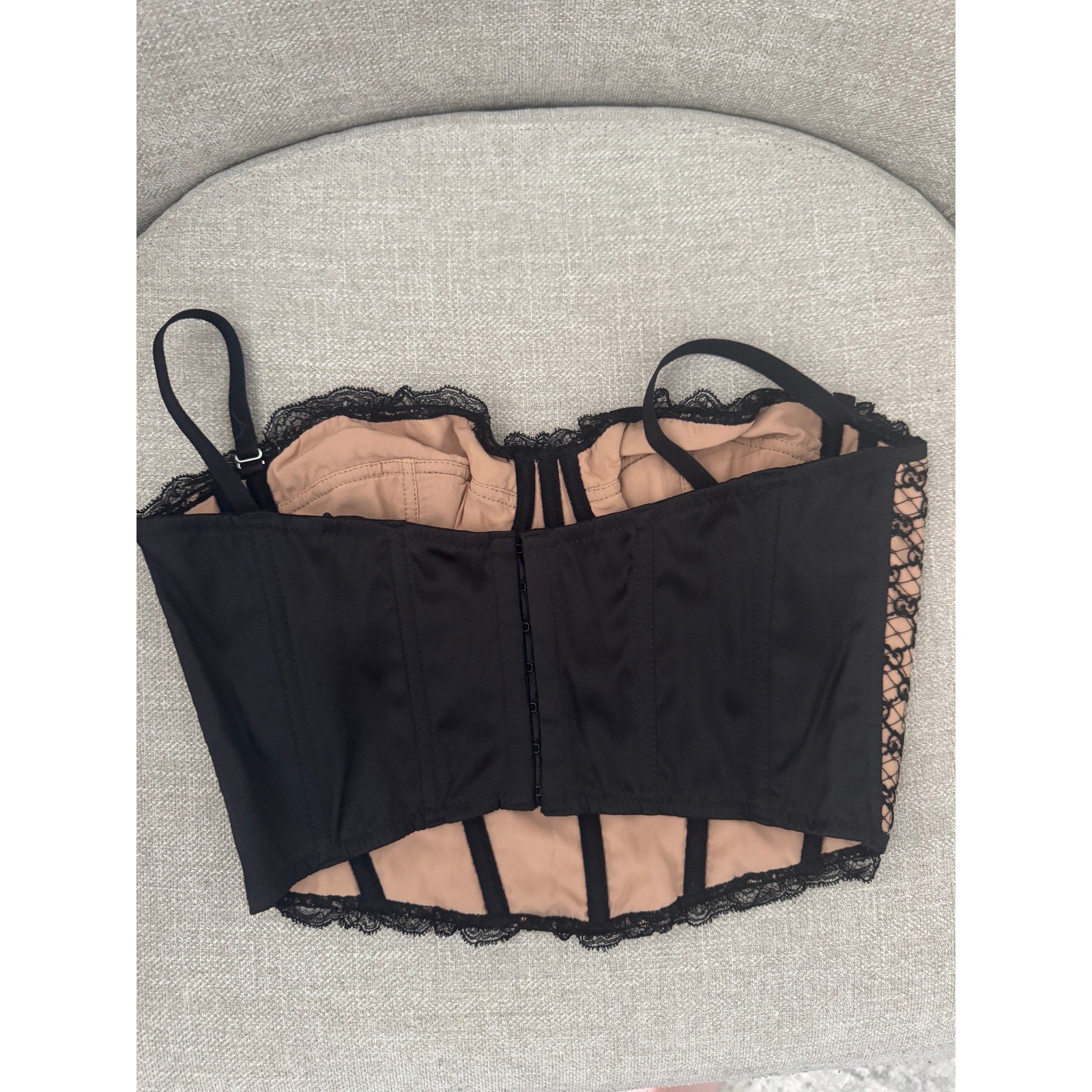 GUCCI Lace-Trimmed Embroidered Cotton-Blend Tulle And Satin Bustier Top Black M