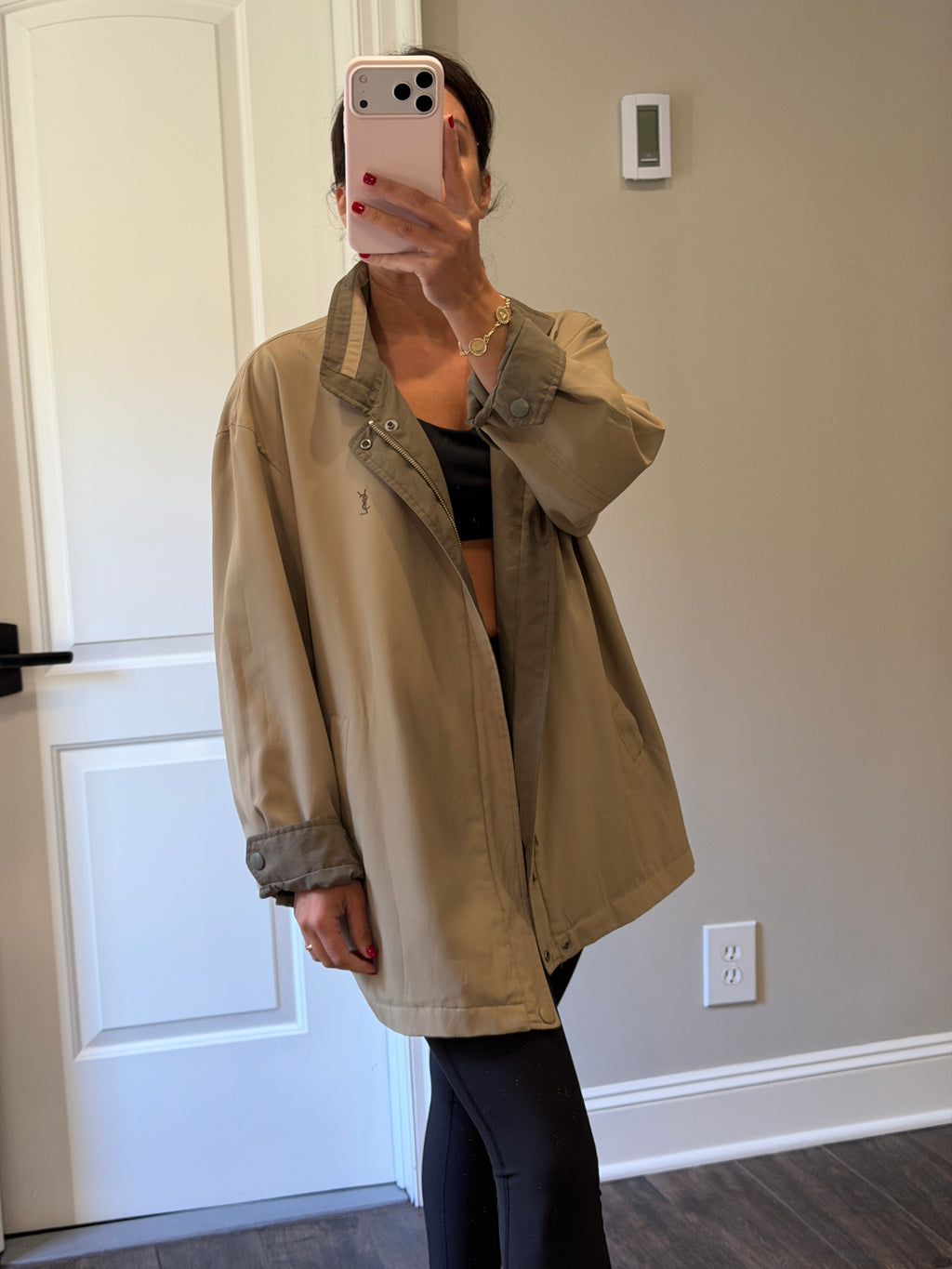 Yves Saint Laurent Vintage YSL Reversible Windbreaker Bomber Jacket Khaki Size 95