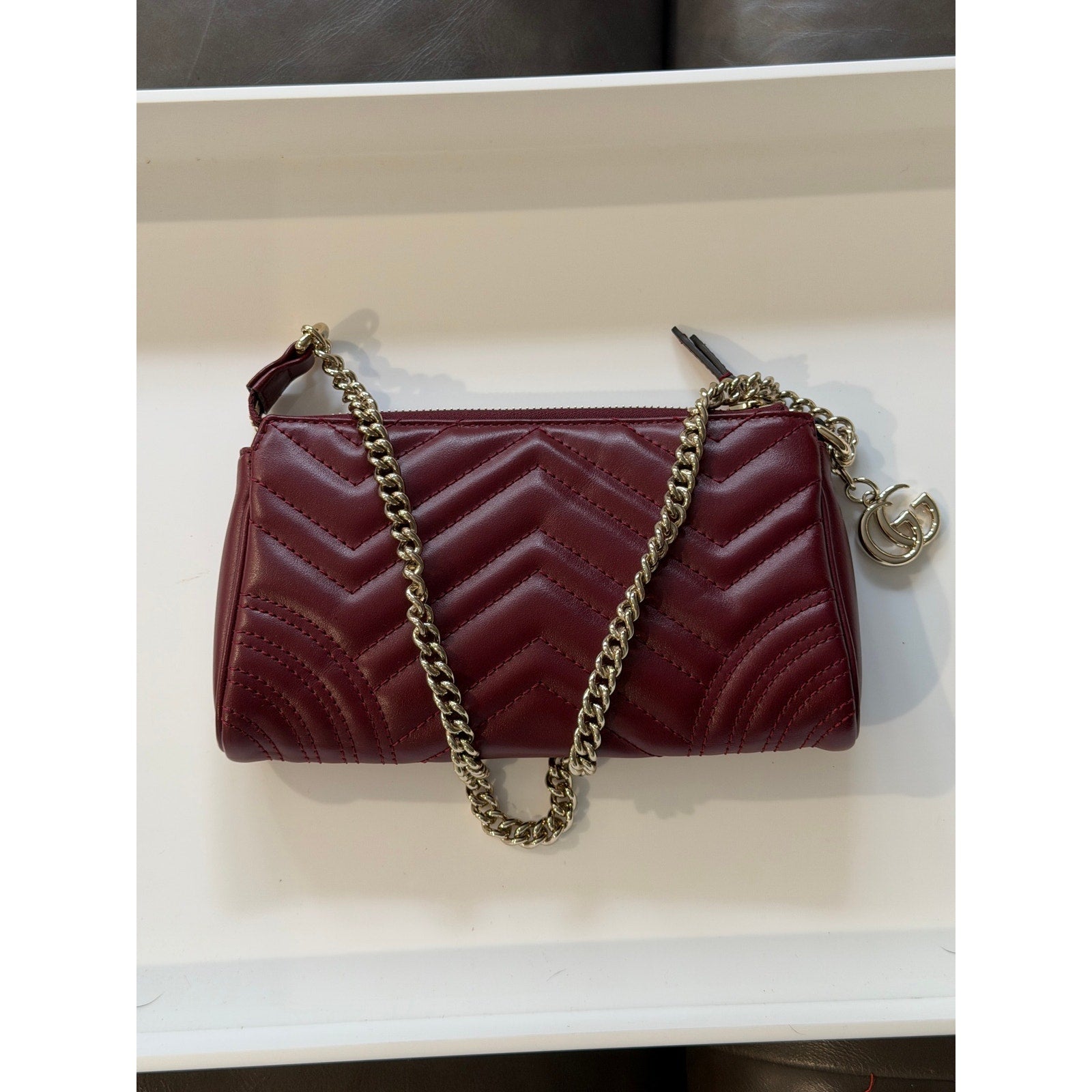 Gucci GG Marmont Small Shoulder Bag Bordeaux Matelassé Leather Gold Hardware NWT