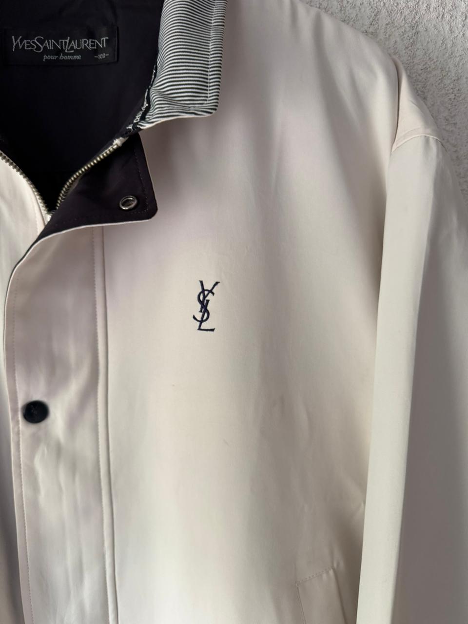 Yves Saint Laurent YSL Logo Harrington Jacket Cream Ivory Zip Front Bomber