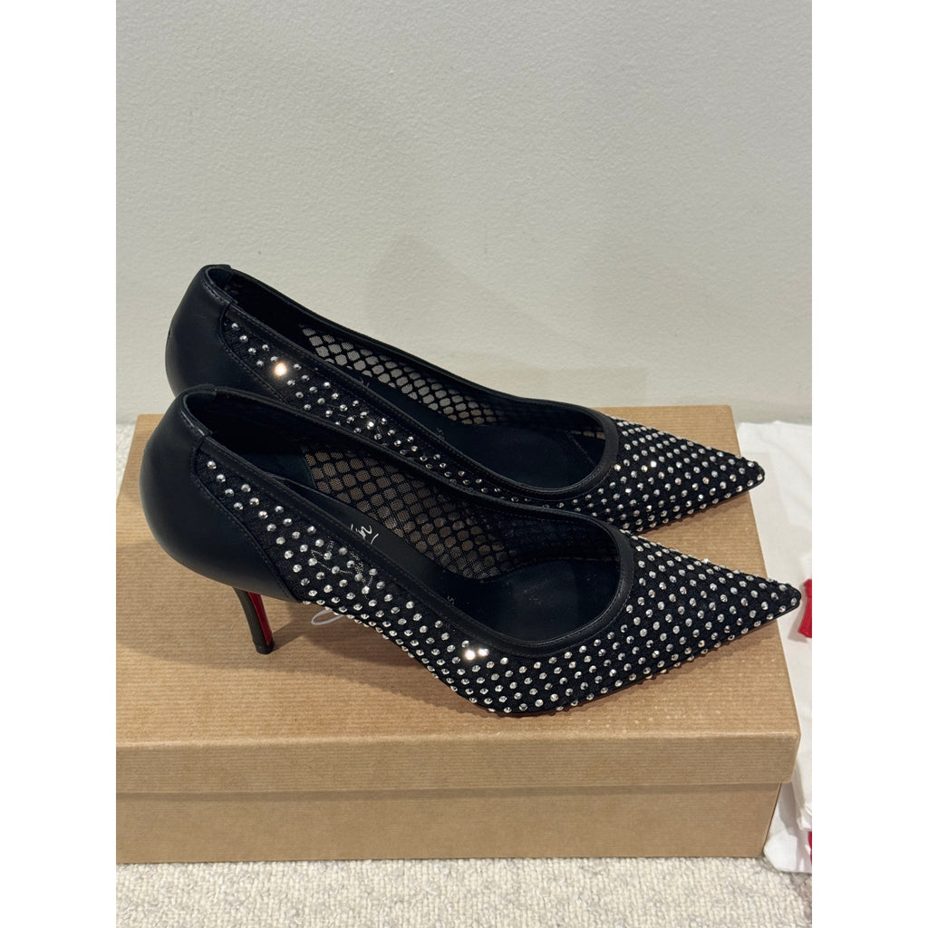 Christian Louboutin Apostropha Mesh Strass Pumps 80mm Black Crystal | BNIB 36.5