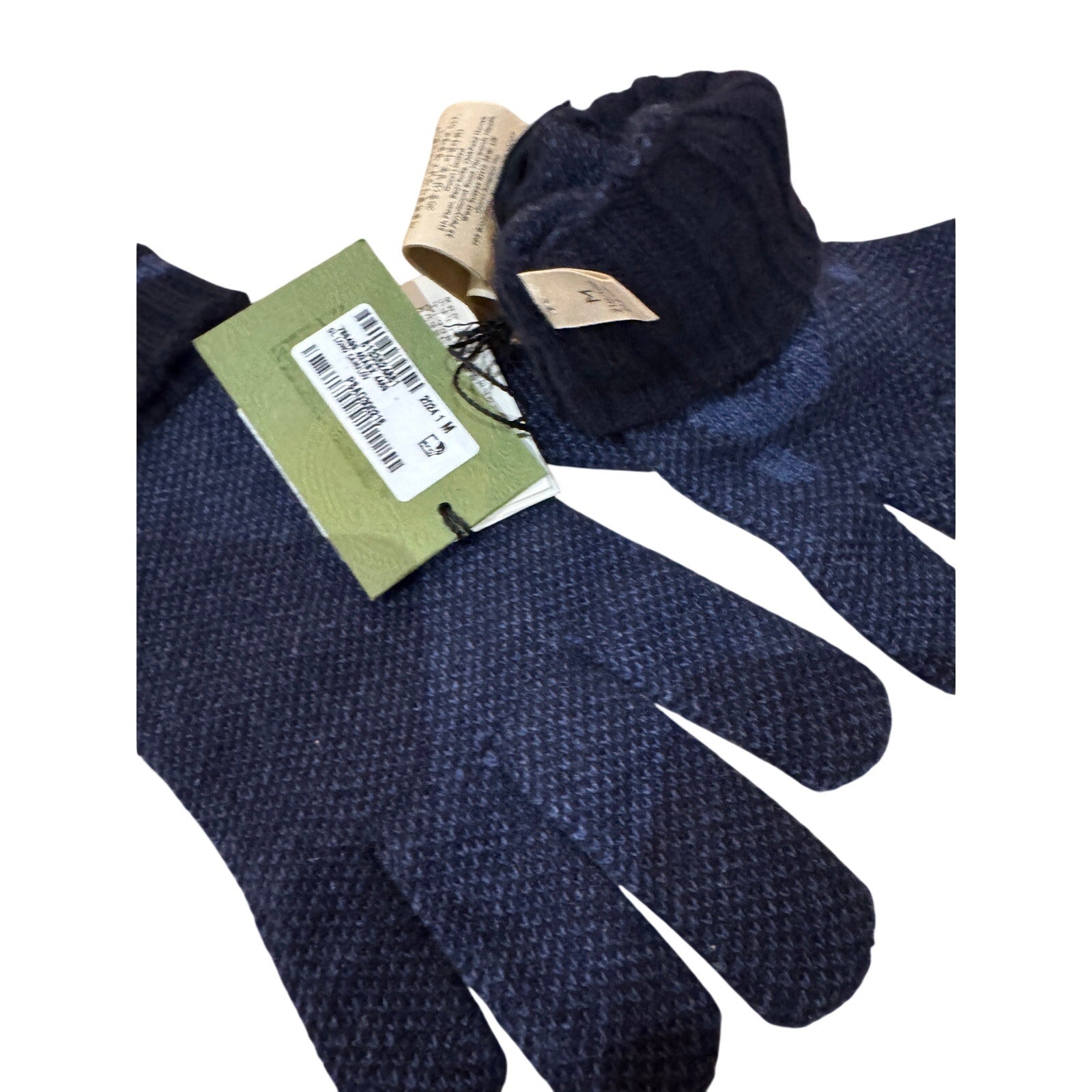 GUCCI Blue Logo-Jacquard Cashmere Gloves NWT size medium