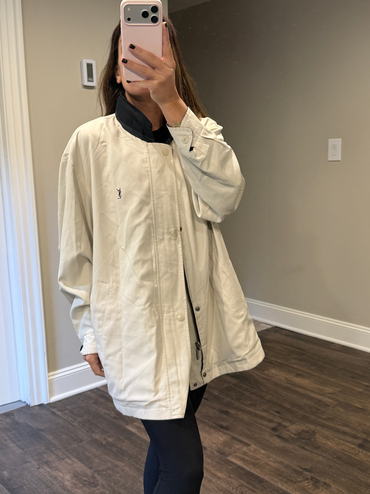 Yves Saint Laurent Vintage YSL Reversible White Black Windbreaker Bomber Jacket