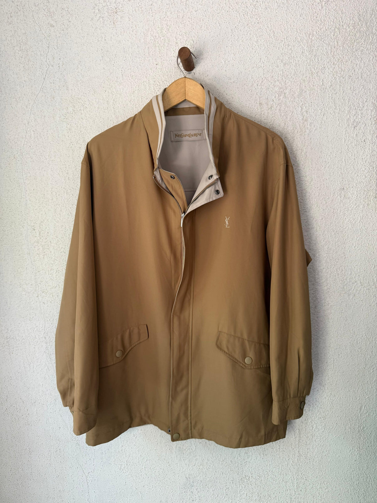 Yves Saint Laurent Vintage YSL Reversible Khaki Beige Windbreaker Bomber Jacket Size 100