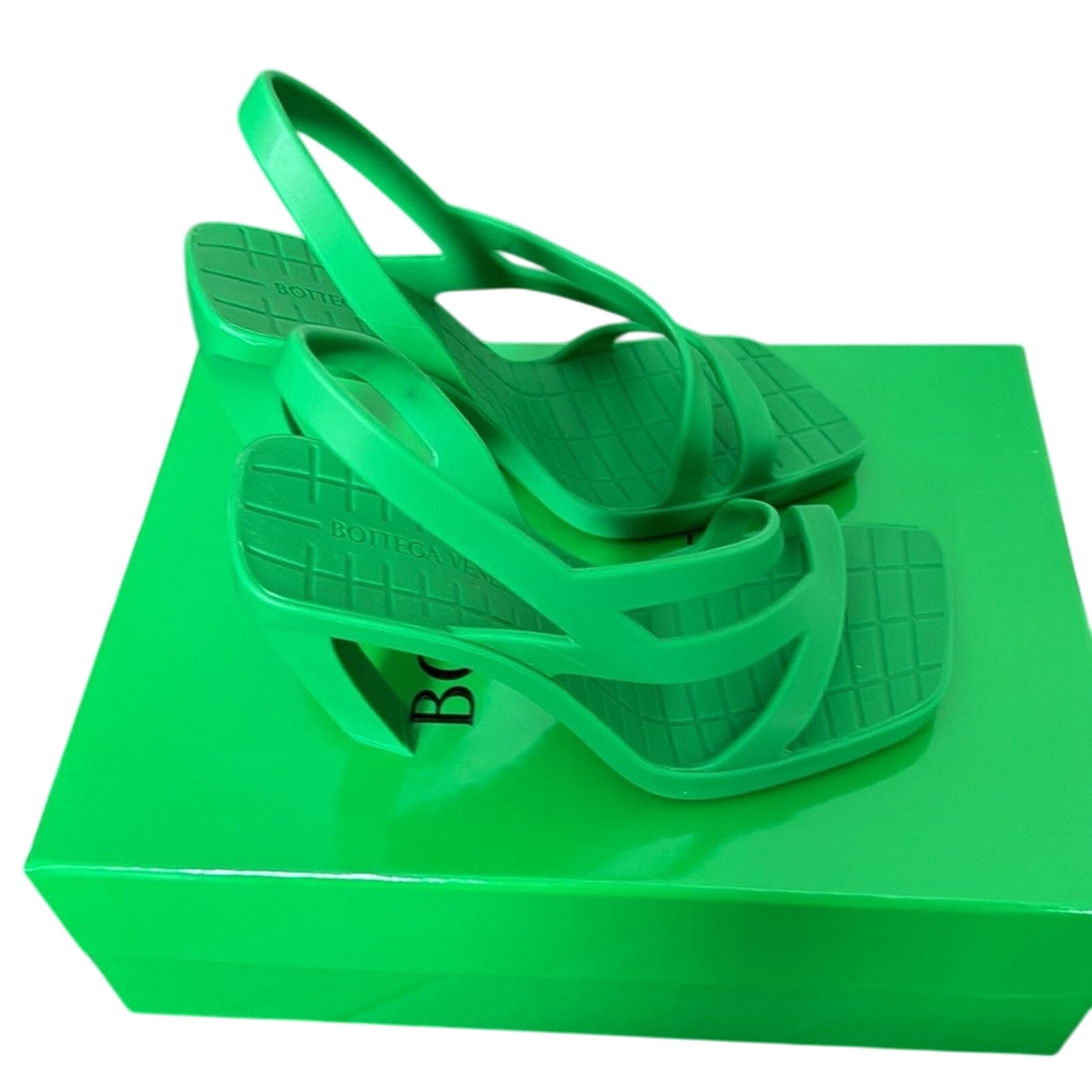 Bottega Veneta Jimbo Rubber Slingback Sandals Parakeet Green BNIB 38