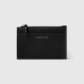 Gucci Bamboo Card Case Black Leather Zip Card Holder Wallet BNIB